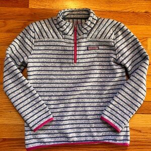 Vineyard Vines Striped pull over 1/4 zip kids size large blue and grey